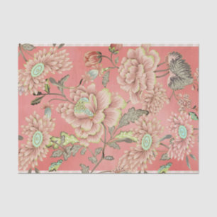 Pink Blue Flowers on Coral Background Tissue Paper