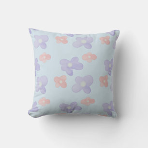 Pink Blue Flowers on Pastel Blue Cushion