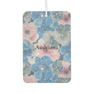 Pink Blue Flowers Sparkle Car Air Freshener