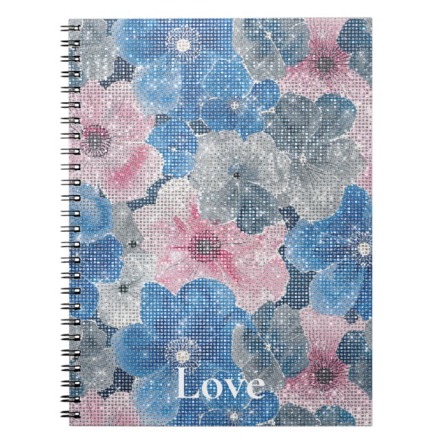 Pink Blue Flowers Sparkle Notebook (Front)