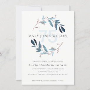 PINK BLUE FOLIAGE WREATH ANY AGE 75 BIRTHDAY CARD