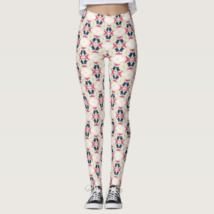 Pink Blue Folk Geometric Tile Pattern Leggings