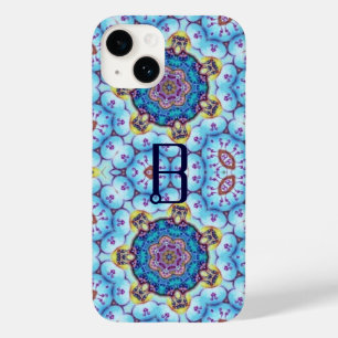 PINK BLUE FRACTAL CIRCLES MONOGRAM Case-Mate iPhone 14 CASE