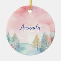 Pink & Blue Frosted watercolor trees