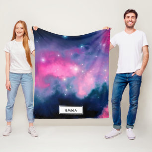 Pink & Blue Galaxy Nebula & Stars Abstract Fleece Blanket