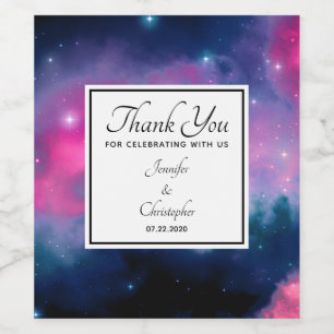 Pink & Blue Galaxy Nebula & Stars Abstract Wedding Wine Label