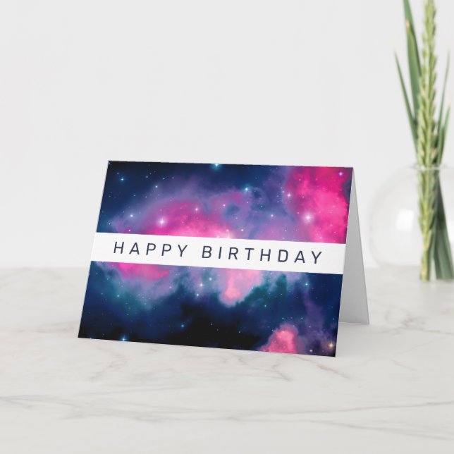 Pink & Blue Galaxy & Stars Abstract Card (Front)