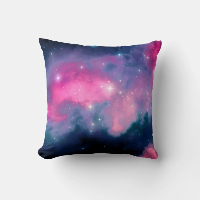 Pink & Blue Galaxy & Stars Abstract Cushion (Front)