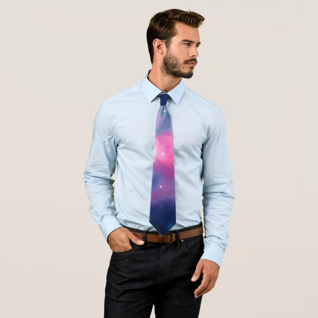 Pink & Blue Galaxy & Stars Abstract Tie (In Situ)