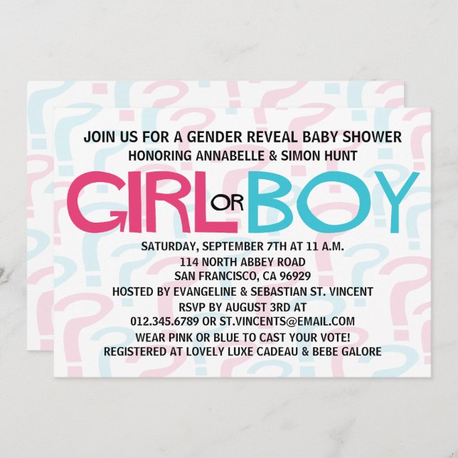 Pink & Blue Gender Reveal Baby Shower Party Invitation (Front/Back)