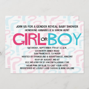 Pink & Blue Gender Reveal Baby Shower Party Invitation