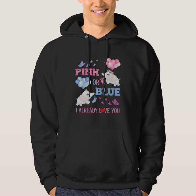 Pink Blue Gender Reveal Pregnancy Elephants Footpr Hoodie (Front)