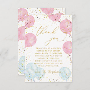 Pink Blue Gender Reveal Thank You Note Card