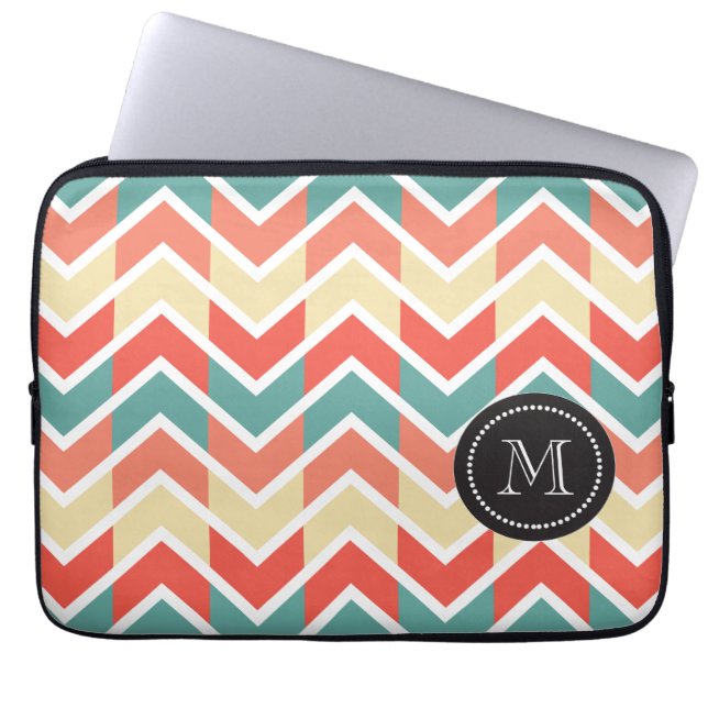 Pink Blue Geometric Design Abstract Zigzag Pattern Laptop Sleeve (Front)