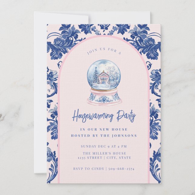 Pink & Blue Gingerbread House Decorating Party Invitation (Front)