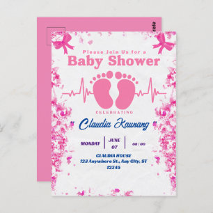 Pink & Blue Girl Baby Shower Postcard