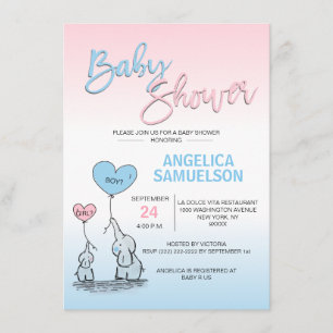 Pink Blue Girl or Boy Neutral Elephant Baby Shower Invitation