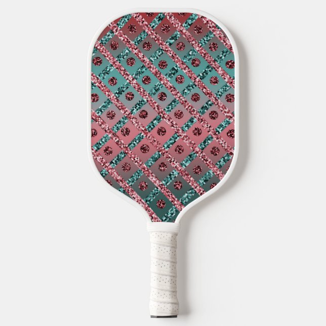 Pink Blue Glam Glitter Girly Pickleball Paddle (Front)