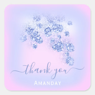Pink Blue Glitter Floral Baby Shower Favour Sweet Square Sticker