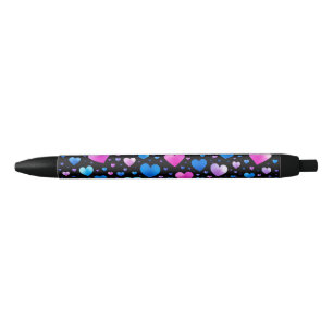 Pink & Blue Glowing Hearts Black Ink Pen