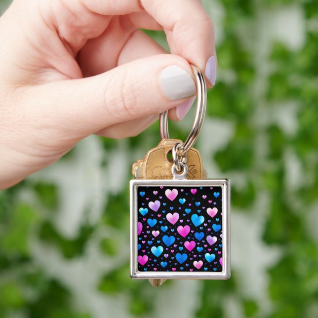 Pink & Blue Glowing Hearts  Key Ring (Hand)