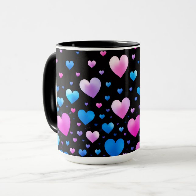 Pink & Blue Glowing Hearts  Mug (Front Left)