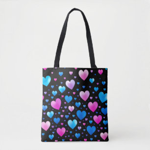 Pink & Blue Glowing Hearts Tote Bag