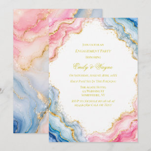 Pink Blue Gold Agate Engagement Party Invitation