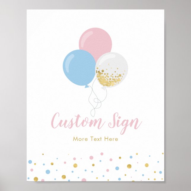 Pink, Blue & Gold Baby Shower Custom Party Sign (Front)