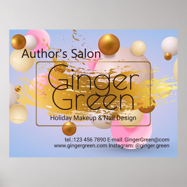 Pink Blue Gold Balloons Poster (Front)