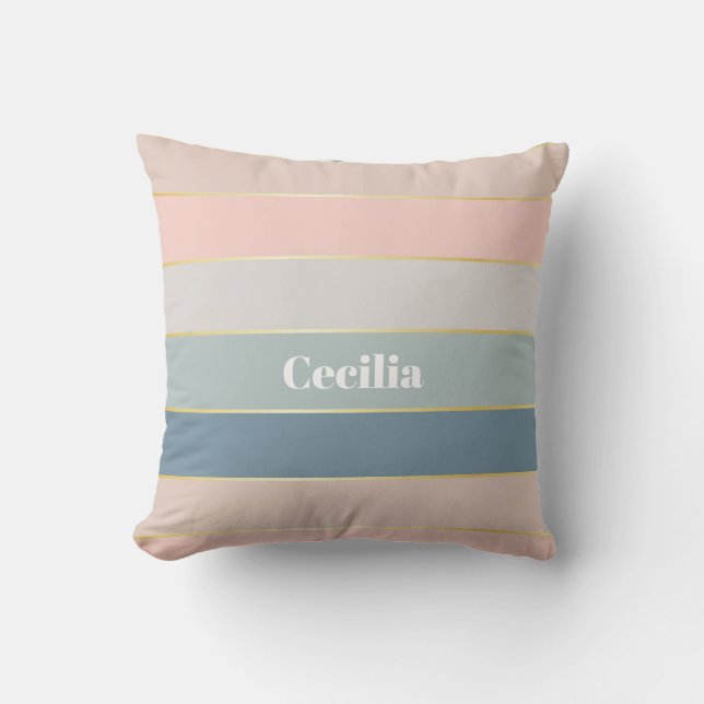 Pink Blue Gold Custom Summer Colour Block Stripes Cushion (Front)