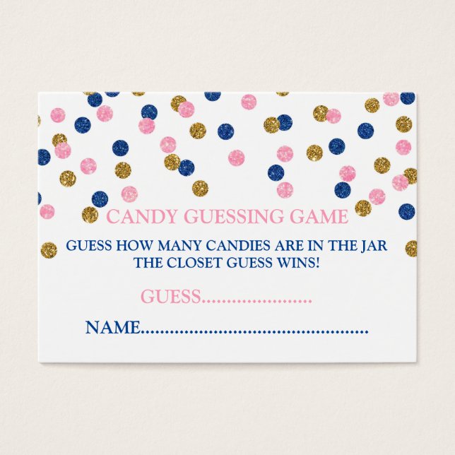 Pink Blue Gold Dots Candy Guessing Game Card (Front)