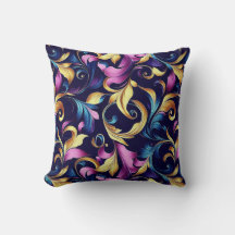 Pink, Blue, Gold, Leaf Swirl Pattern