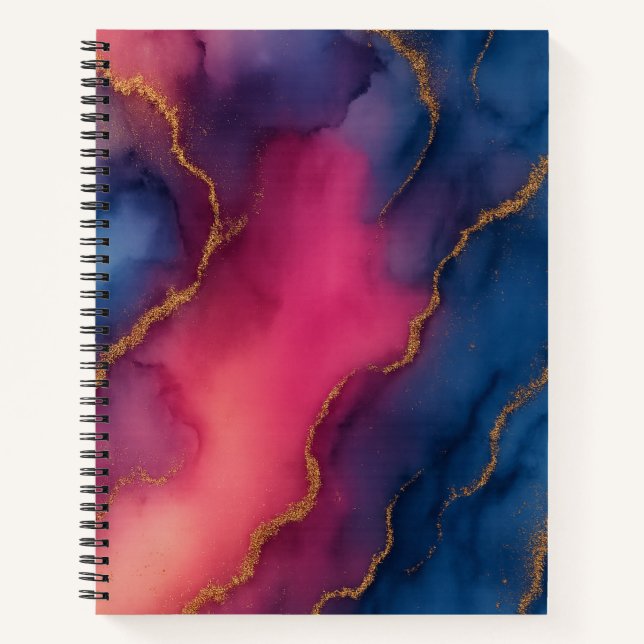 Pink Blue Gold Marble Abstract Notebook (Front)