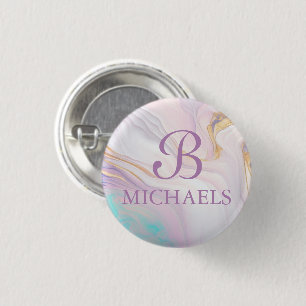 Pink Blue Gold Marble Monogram Personalised Name 3 Cm Round Badge