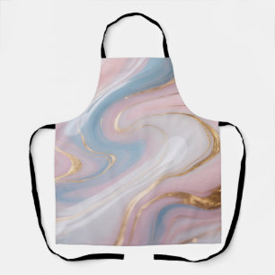 Pink Blue Gold Marble Swirl Abstract Apron
