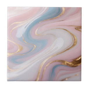 Pink Blue Gold Marble Swirl Abstract Ceramic Tile