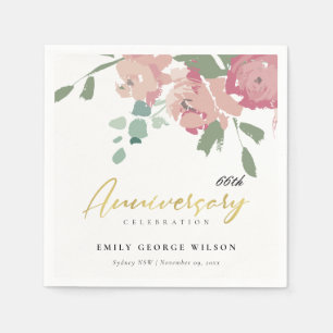 PINK BLUE GOLD PEONY FLORAL ANY YEAR ANNIVERSARY NAPKIN