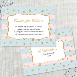 Pink Blue Gold Stars twins book request card