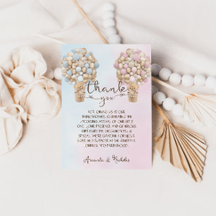 Pink Blue Gold Teddy Bear Gender Reveal Thank You Card