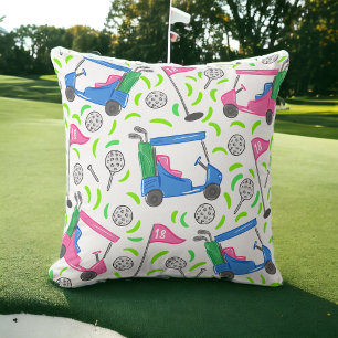 Pink & Blue Golf Cart Pattern / Golf Decor Cushion