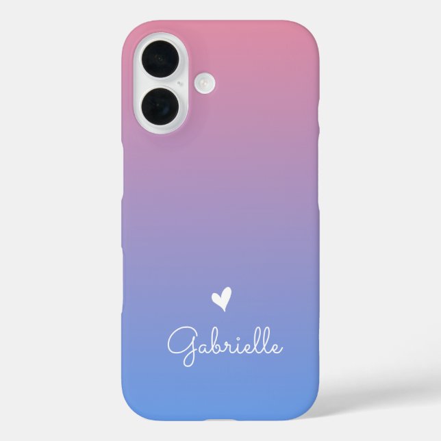 Pink Blue Gradient Heart with Minimal Script Name Case-Mate iPhone Case (Back)
