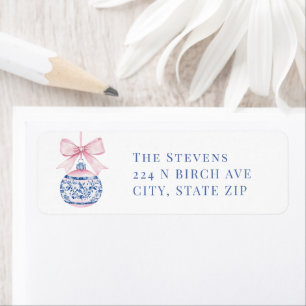 Pink & Blue Grandmillennial Christmas Ornament Return Address Label