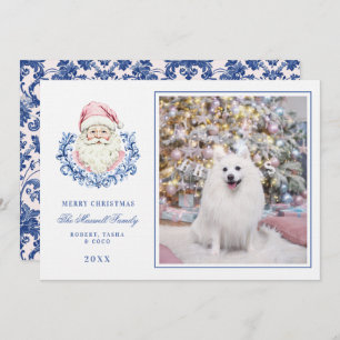 Pink & Blue Grandmillennial Damask Santa W/ Photo Invitation