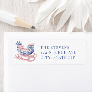 Pink & Blue Grandmillennial Damask Sleigh Return Address Label