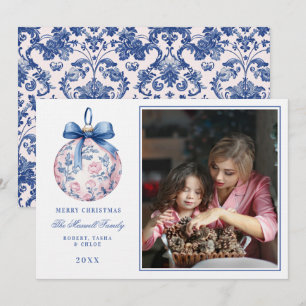 Pink & Blue Grandmillennial Floral Ornament Photo Invitation