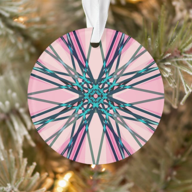 Pink Blue Gray Fractal Snowflake Winter Festive Ornament (Tree)