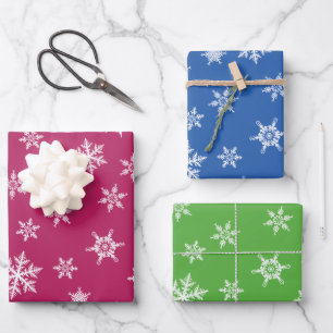 Pink Blue Green Colourful Snowflakes Christmas Wrapping Paper Sheet