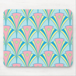 Pink Blue Green Fan Pattern Mouse Pad