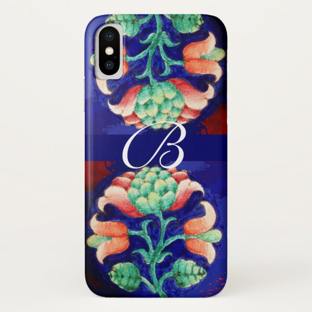 PINK BLUE GREEN FLORAL MONOGRAM Case-Mate iPhone CASE (Back)